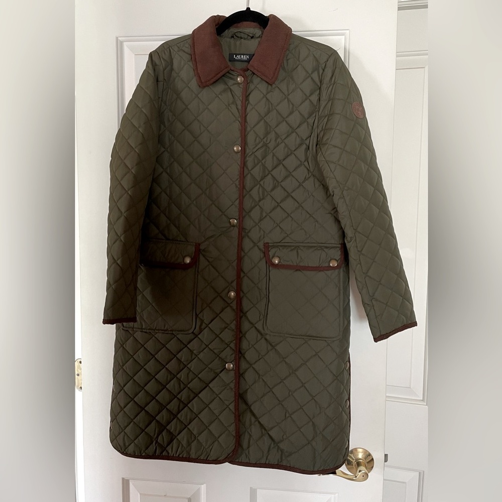 Ralph Lauren Quilted Snap Front Coat Color Litchfield Loden Medium Like New